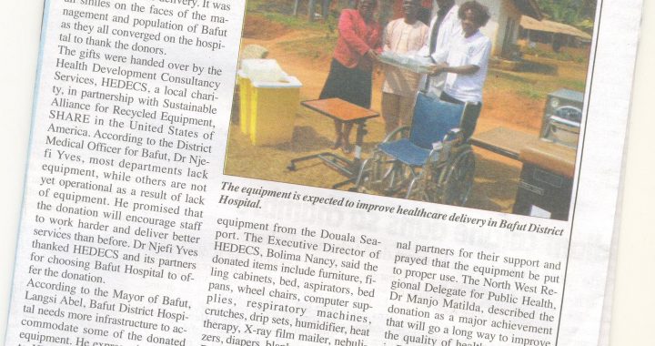 HEDECS donates medical items to Bafut District Hospital worth 22millions frs CFA